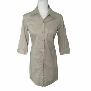 Gap Stretch Womens Tan Cotton 3/4 Sleeves Button Front Casual Shirt Dress Size 4